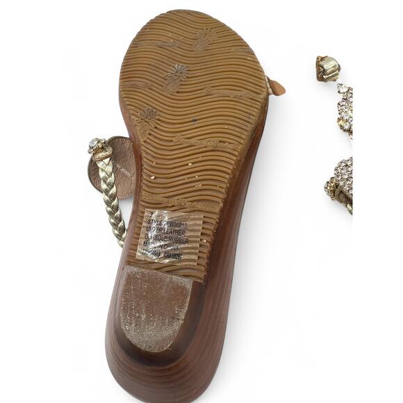 Tommy Bahama | 7 | Yerba Leather Wedge Sandals Gold Rhinestone Slip On  Women - Picture 7 of 7